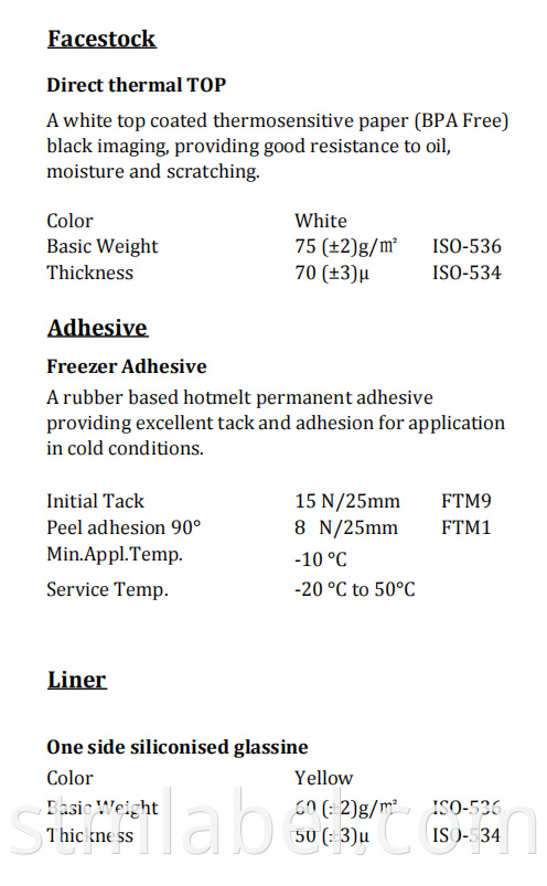 Direct Thermal Top Freezer Adhesive Yellow Glassine